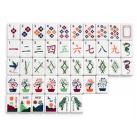 Jeu de tuiles de Mahjong Paysage Oriental Bonsaï, motif Grue et Tigre, Kit de jeu de Mahjong américain blanc imprimé pour les amateurs de Mahjong