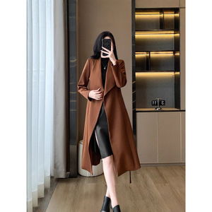 Black Trench Coat Women Mid Length Solid Color Woven Fabric Comfortable No Wrinkle Treatment Autumn Style - Product Image 3