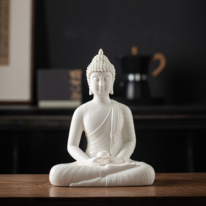 Statue de <span class=keywords><strong>Bouddha</strong></span> assis en céramique, <span class=keywords><strong>Bouddha</strong></span> multicolore à surface sablée, Ornement décoratif zen pour table de maison - Product Image 6