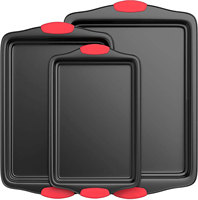 Ensemble de ustensiles de cuisson en acier au carbone antiadhésif, moule à biscuits carré, ensemble de plateau de cuisson au four profond avec poignées en silicone