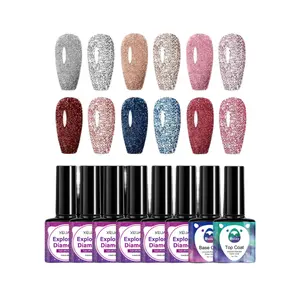 8 pz/set Glitter Glitter Nails Art per Manicure Gel UV colori con Top Coat fondo Kit Primer per regalo amico