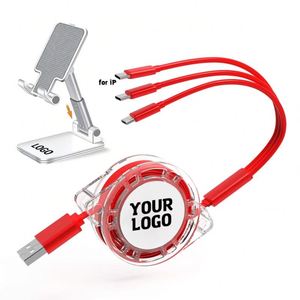Cadeau promotionnel, vente en gros d'usine, logo personnalisé, chargeur portable rétractable 3 en 1, câble de données USB à charge rapide 3A, compatible IOS et Android, PVC - Product Image 1