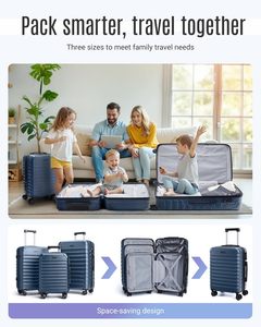 Ensemble de bagages LIGHT FLIGHT en néoprène léger à coque rigide avec roues pivotantes durables, 3 pièces, avec serrure TSA, 20/24/28 pouces, bleu royal - Product Image 2