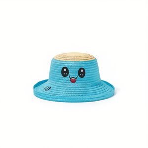 Sombrero de paja con diseño de cara sonriente de dibujos animados para niños, sombrero ajustable con protección solar para el verano, ropa de playa - Product Image 2