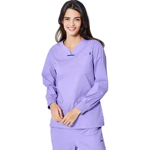 De diseño de moda Slim enfermera uniforme médico uniforme de manga larga de color púrpura para mujer vestido