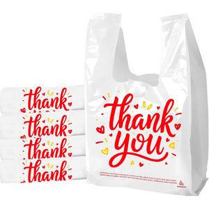 Thank You <b>Bags</b> 50-Pack Large <b>White</b> Plastic With Handles For Grocery Shopping <b>Small</b> Business - Product Image 1