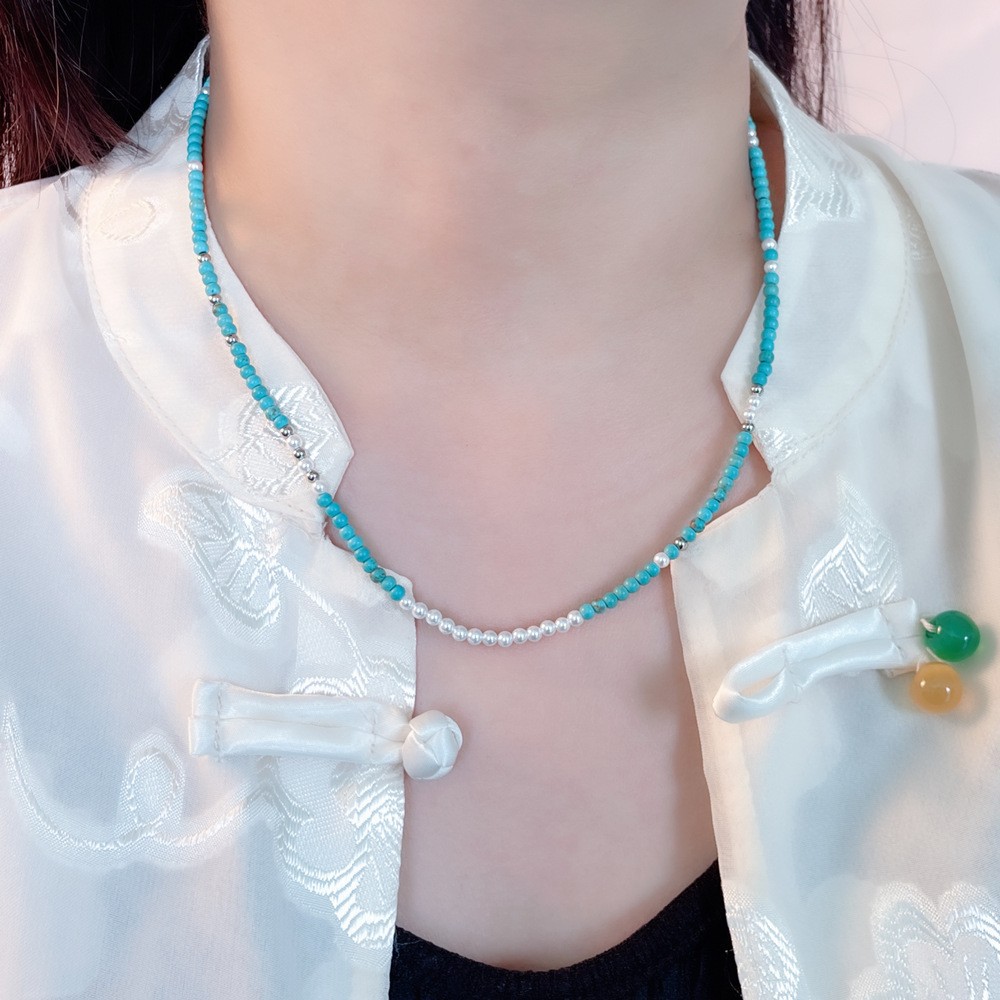 Blue song shi jia beaded necklace