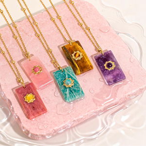 Collar con Colgante Cuadrado de Piedra Natural, Acero Inoxidable, Dijes de Gemas Coloridas en Forma de Estrella, Collares de Moda Y2K, Joyería para Mujer - Product Image 1