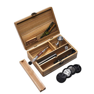 Wood Stash Box smoking accessories kit Rolling Tray Metal Rolled Paper Cone Grinder Aluminum Storage Jar Box Tobacco grinder kit