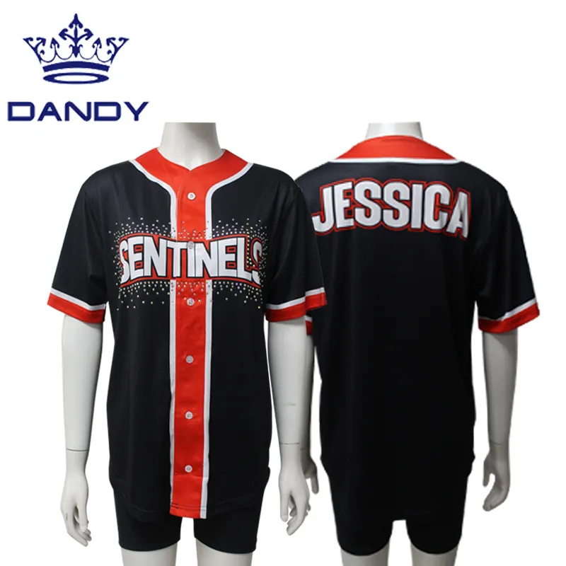 Wholesale cheap 100% polyester custom sublimated girls cheer baseball jerseys cheerleader jerseys