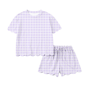 GSSO3215, tenue à manches courtes pour femmes adultes, imprimé à carreaux noirs personnalisés, vente en gros en boutique, ensemble de sport pour femmes adultes - Product Image 2