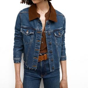 Veste en jean classique pour femme, coupe ample, boutonnée, à manches longues, avec ourlet effiloché, personnalisable avec logo – Meilleure vente - Product Image 1