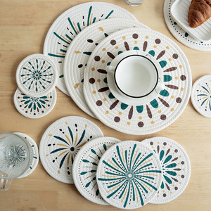 Juego de Posavasos Redondos de Algodón con Estampado Retro de 12cm, 18cm, 24cm y 30cm, con Diseño Floral, Impresión Digital, Aislantes - Product Image 4