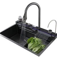 Grand évier multifonction à fente unique populaire anti-rayures LED affichage numérique cascade évier de cuisine avec lave-gobelet
