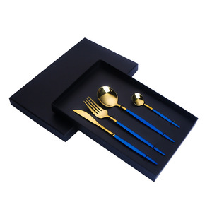 Gold Titanium Plated Stainless Steel Steak Knife <b>Fork</b> <b>Spoon</b> <b>Set</b> 4 Piece Western Cutlery For Business Gifts - Product Image 5