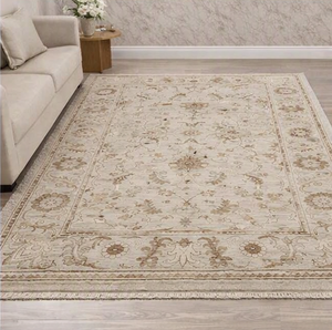 Tapis en laine Oushak floral contemporain noué à la main, tons neutres vibrants, à poils ras, avec envers en laine, Coral Weavers pour salon - Product Image 3