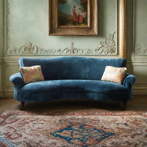 Canapé trois places en velours de style rétro <span class=keywords><strong>français</strong></span>, design créatif et courbé, avec structure en bois, idéal pour salon d'appartement spacieux, hôtel ou club. - Product Image 4