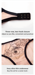 Ensemble <span class=keywords><strong>soutien</strong></span>-<span class=keywords><strong>gorge</strong></span> et culotte en maille transparente noire pour femmes, avec armatures, sans doublure, broderie florale rose, bretelles réglables festonnées, 32-38, 3 couleurs - Product Image 4