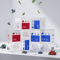 Boîte pliante transparente en PET de qualité alimentaire personnalisée, conteneur d'emballage imprimé pour purée de jus de fruits de myrtille