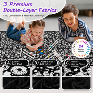Juego de mantas de graffiti personalizables con 24 marcadores lavables, manta de terciopelo suave reutilizable para colorear, decoración para el hogar, dormitorio, niños y adultos - Product Image 2