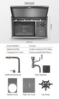Évier de cuisine NODMA de haute qualité, noir, encastré, fait main, multifonction, en acier inoxydable 304, avec lave-gobelets