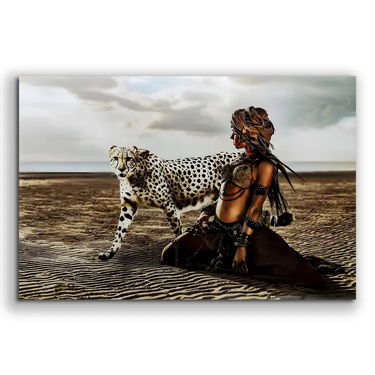 Impresión de retrato pared arte decoración pintura leopardo chica paisaje 3D HD impreso lienzo pintura para decoración del hogar