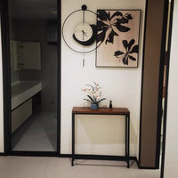 Table console moderne minimaliste en métal avec plateau en bois pour salon, entrée, couloir