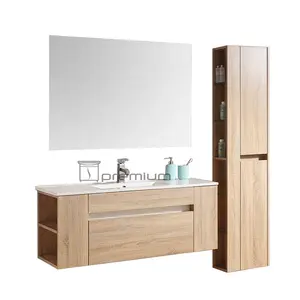 La progettazione moderna fissata al muro bianca di larghezza di 1200mm ha condotto la mobilia del gabinetto di vanità del bagno del MDF dello specchio