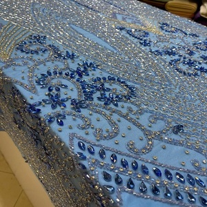 High End Couture Beaded Embroidery <b>Fabric</b> with Crystal Floral Lace Pattern for Dress Evening Designer Fashion <b>Fabric</b> Material - Product Image 1