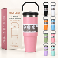 Bouteille isotherme OEM 30oz à double ouverture en acier inoxydable avec poignée supérieure large et base compatible porte-gobelet pour cadeaux d'équipes sportives