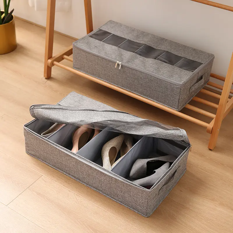 12 çift ayakkabı için yatak depolama kollu kutu ve fermuar altında katlanabilir çok amaçlı başucu