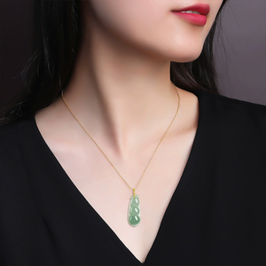 Natural genuine A-grade jadeite <b>emerald</b> green soybean green bean <b>pendant</b> made of 18K gold set with ice-grade jade <b>pendant</b> - Product Image 1