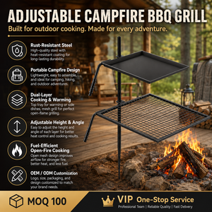 Parrilla de barbacoa portátil de doble capa con parrilla de malla y plancha, de alta resistencia, con altura ajustable y base giratoria, para exteriores, al por mayor - Product Image 5