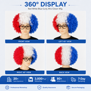 Peluca <span class=keywords><strong>Afro</strong></span> Rizada Roja, Blanca y Azul, Peluca Sintética para Disfraces, Halloween, <span class=keywords><strong>Carnaval</strong></span>, Cosplay, Fiestas, Adultos, Venta al Por Mayor, Directo de Fábrica - Product Image 4
