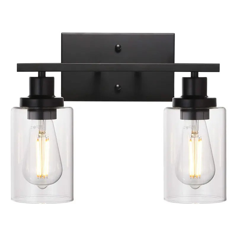Modern Matte Black Vanity Metal Wall Sconces Lamp Light With Clear Glass Shade For Bathroom Mirror Living Room Lighting Fixtures