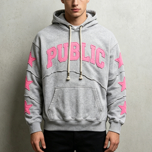 OEM/ODM Custom Drawstring Patch Applique Embroidery Hoody Premium Heavyweight Men's Acid <b>Wash</b> Distressed Pullover Hoodie Men - Product Image 3