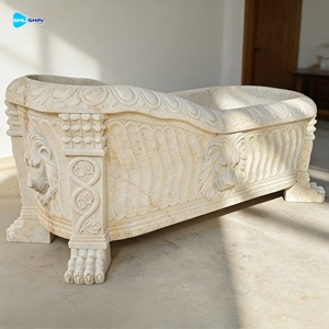 Banheira de Pedra Branca Esculpida à Mão, Barata, Independente, para Uso Interno, Design Europeu, Durável - Product Image 5
