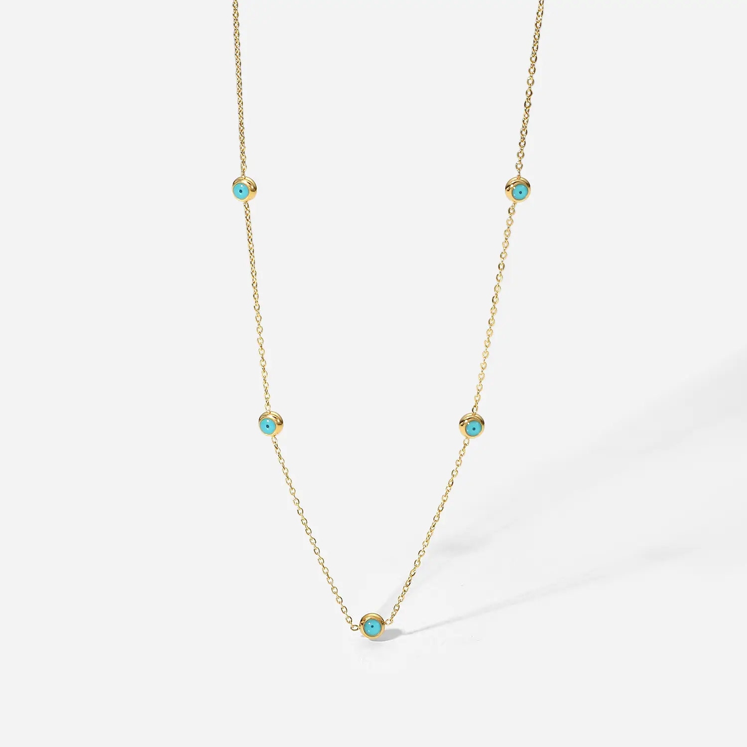 Collana in acciaio inossidabile a catena sottile con perline turchesi blu in pietra naturale placcata oro 18 carati per ragazze