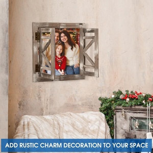 Cornice per Finestra in <span class=keywords><strong>Legno</strong></span> Rustica Quadrata, Decorazione da Parete con Vetri Apribili, Stile Fattoria per Soggiorno - Product Image 5