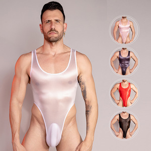 <span class=keywords><strong>Combinaison</strong></span> sexy pour <span class=keywords><strong>homme</strong></span>, lingerie exotique, brillante, extensible, string, justaucorps, sous-vêtements transparents, sans manches, body hautement élastique - Product Image 2