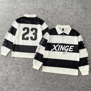 <strong>2026</strong> New Arrival Streetwear American-Style Fashion Long-Sleeve Striped Shirt Custom Rhinestone Printed Casual Unisex <strong>Polo</strong> Shirt - Product Image 4