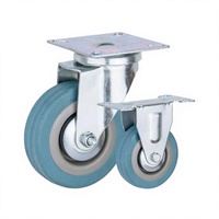 Roue pivotante en TPR bleu de moyenne résistance, roulettes à plaque fixe et pivotantes, roulettes en caoutchouc silencieuses pour chariots et meubles