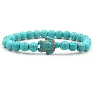 Summer Style Sea Turtle Beads Armbänder für Frauen Männer Classic 14 Farben Naturstein Elastic Friendship Bracelet Beach Jewelry