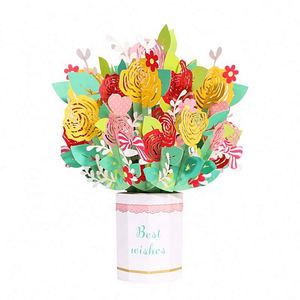 Bouquet de fleurs 3D imprimé en sérigraphie pour cartes de vœux de la Saint-Valentin - Cadeaux promotionnels originaux - Product Image 1
