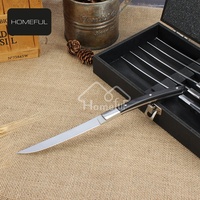 Ensemble de six pièces de haute qualité, design moderne, manche en bois noir, couverts durables, couteau à steak en acier inoxydable pour un usage domestique