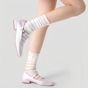 Chaussettes mi-mollet en dentelle transparente pour femmes, à volants, respirantes, légères, pour le quotidien et l'été, style décontracté et tendance - Product Image 5