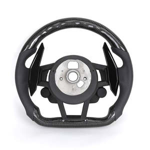 Volant en cuir semi-perforé et fibre de carbone avec LED pour <span class=keywords><strong>Audi</strong></span> A3 A4 A5 A6 C6 C7 C8 B8 B9 RS3 RS5 RS7 S3 S4 S5 Q3 Q5 Q8 - Product Image 2