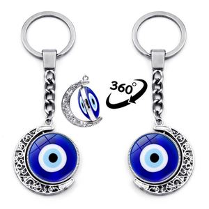 Porte-clés Œil du Diable rotatif à 360 degrés avec pendentif lune, porte-clés porte-bonheur Œil du Diable pour sac et voiture - Product Image 2
