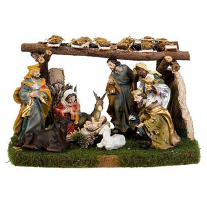 مجموعة تماثيل عائلة المسيح المقدسة المكونة من 10 قطع من الراتنج بألوان مخصصة على شكل أرنب مضيء مع زخرفة حظيرة لعيد الميلاد - Product Image 1