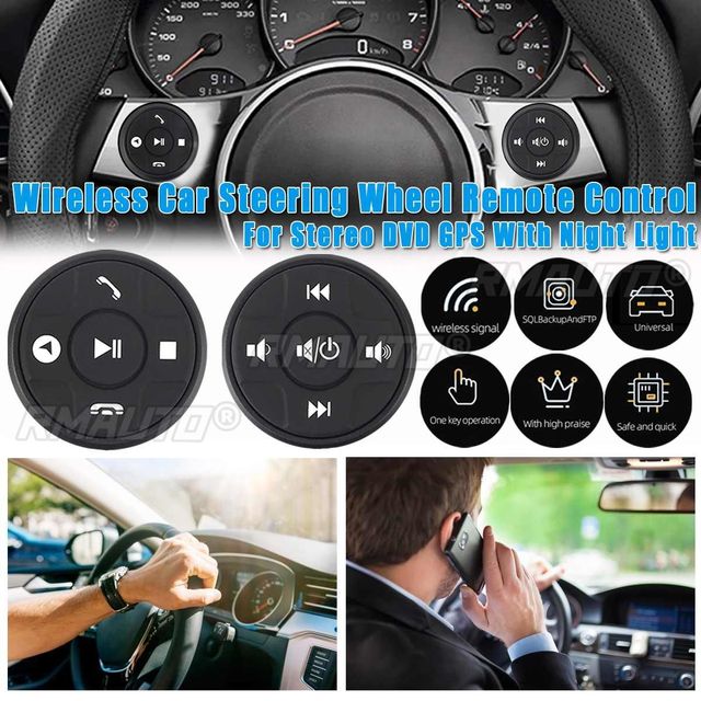 12V Universal Wireless Car Steering Wheel 10 Button bluetooth Remote Control for Stereo DVD GPS With Night Light Round Shape